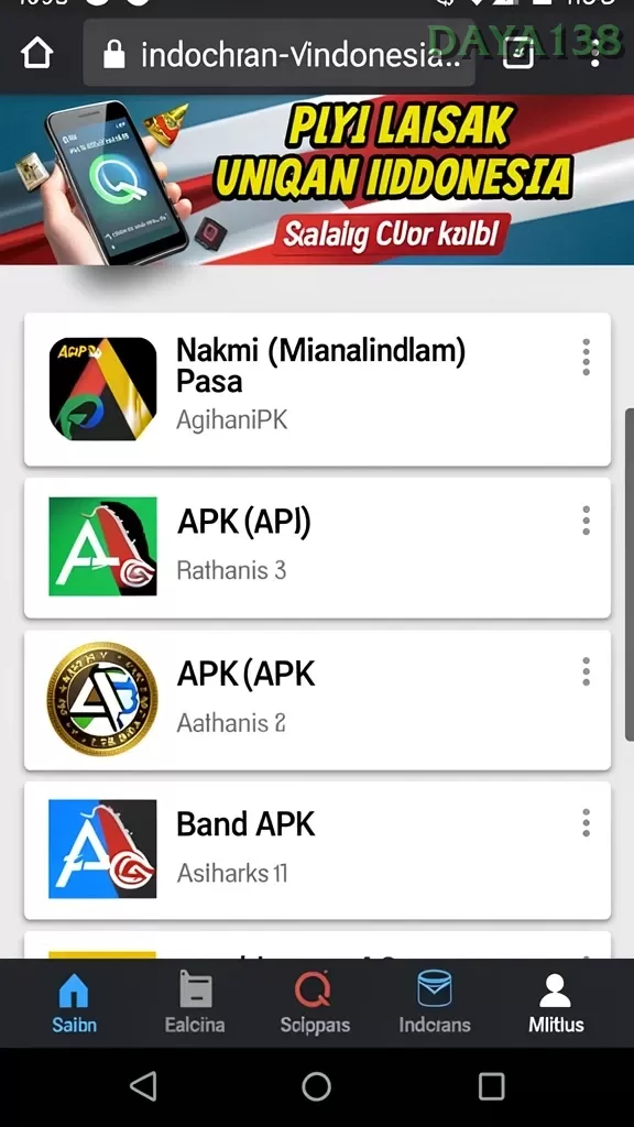 Cuplikan layar 8888 — menu navigasi